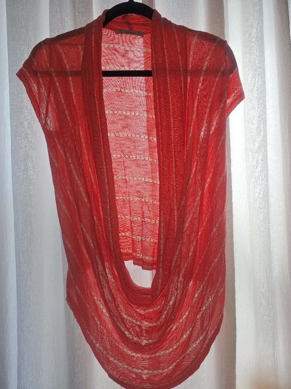 Gorgeous Coral Striped Draped Cocoon Open Front Cardigan Vest